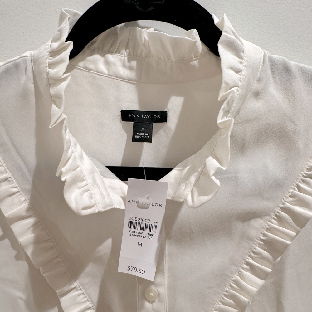 Ann Taylor Ruffle Blouse- NWT, White, Size M